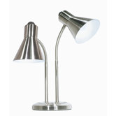 Two Light Twin Goose Neck Desk Lamp in Nickel