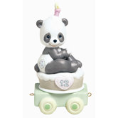 "Birthday Train Give a Grin and Let The Fun Begin" Panda Figurine