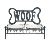 Woof Ceramic and Metal Dog Bowl