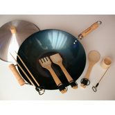 7 Piece 14" Preseasoned Flat Bottom Wok Set