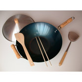 5 Piece 14" Preseasoned Flat Bottom Wok Set