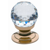 Cut Crystal Ball Cabinet Knob in Polished Brass
