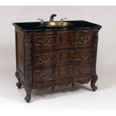 Bathroom Vanity with Brass Sink in Distressed Medium Brown