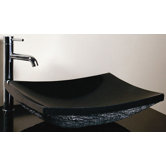 Rectangular Stone Vessel Sink with Rough Exterior in Black Granite