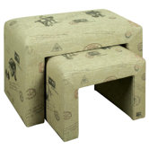 Nest of 2 Illustrated Linen Stool