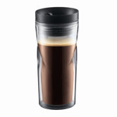 Bistro Double-Walled Plastic Travel Mug with Radial Sip-Anywhere Lid