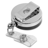 ID Card Reel, Belt Clip, 30", Black/Chrome