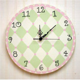 Harlequin Wall Clock in Pink / Green