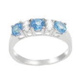 Sterling Silver Blue Topaz Three Stone Ring