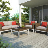 Beach Grove 5 Piece Sectional Deep Seating Group with Cushions