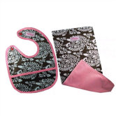 Bib & Burp Cloth Set in Chocolate Covered Fabulous