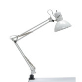 Swing Arm Lamp in White with Metal Adjustable Arm Clamp