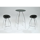 Cafe-320 Black Tempered Glass Bar Table Set in Chrome