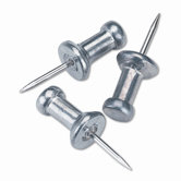 Aluminum Head Push Pins, Steel 3/8" Point, Silver, 100 per Box