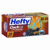 Hefty Cinch Sak Tall Kitchen & Trash Bags, 30gal., Black, 28 Bags per Box