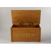 Personalized Wooden Toy Box with Vegabond Script