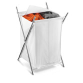Two Compartment Folding Hamper with Cover in Chrome