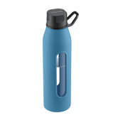 22 Oz Classic Glass Water Bottle with Black Lid and Jacket in Cobalt