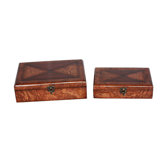 Two Piece Wooden Treasure Chest Set in Brown