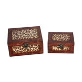 Two Piece Rectangular Wooden Treasure Chest Set in Brown