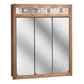 Bostonian Series 30" x 35.5" Red Oak Lighted Tri View Medicine Cabinet in Honey Oak Finish