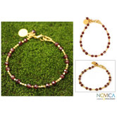 The Khun Boom Artisan Gold Plated Garnet Divine Deva Beaded Bracelet