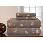 Heavy Weight Printed Flannel Sheet Set in Brown Snowflakes
