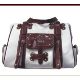 Faux Leather Handbag Pet Carrier in White and Burgundy