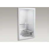 Freewill Barrier-Free Shower Stall with Polished Stainless Steel Grab Bars and Seat at Left