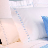 Sateen Embroidered 400 Thread Count Pilllow Case in Blue Double Stripe