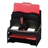 Organizer w/2 Letter Trays, 9 Compartments, 13"x10"x8-5/8, BK