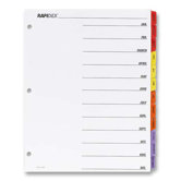 Index Dividers, w/Table Of Contents, Punched, Jan-Dec, Multi