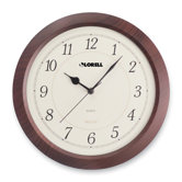 Wall Clock, Arabic Numerals, 13-1/2", White Dial/Mahogany