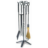 4 Piece Rope Wrought Iron Fireplace Tool Set