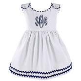 Garden Princess Pique Dress in White with Navy Trim