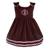 Bon Bon Corduroy Dress in Brown with Pink Trim