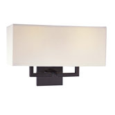 Wall Sconce in Bronze with Off White Linen Shade