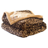 Leopard Faux Fur Throw Blanket with Cinnamon Accents and Camel Color Lining