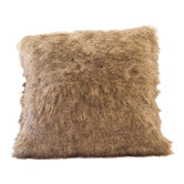 Raccoon Tail Faux Fur Pillow Cover with Chococate Brown Faux Suede Back