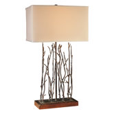 Table Lamp in Black with Wood Base