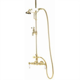 Wall Mount High Tub Faucet with Hand Shower and "Hot & Cold" Porcelain Lever Handles for Shower System