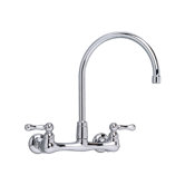 Heritage Two Handle Wall Mount Bridge kitchenFaucet with Optional Handles and Gooseneck Spout