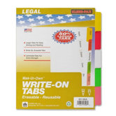 Write-On Tabs,Erasable,Reusable,3HP,5-Tabs,11"x8-1/2",Asst.