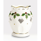 Holly and Berry Gold White Porcelain Votive