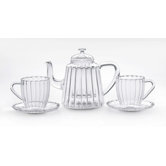Oblong Ribbed Teapot with Cup & Saucer Set