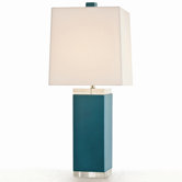 Keaton Caribbean Blue Leather Acrylic Lamp with White Linen Shade