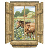 Unique Log Window Horse Peel and Stick in Multi