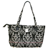 Damask Computer Tote Bag in Black Pink