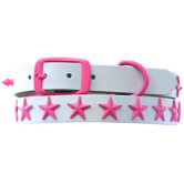 15" Genuine White Leather Dog Collar with Stars