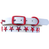15" Genuine White Leather Dog Collar with Stars